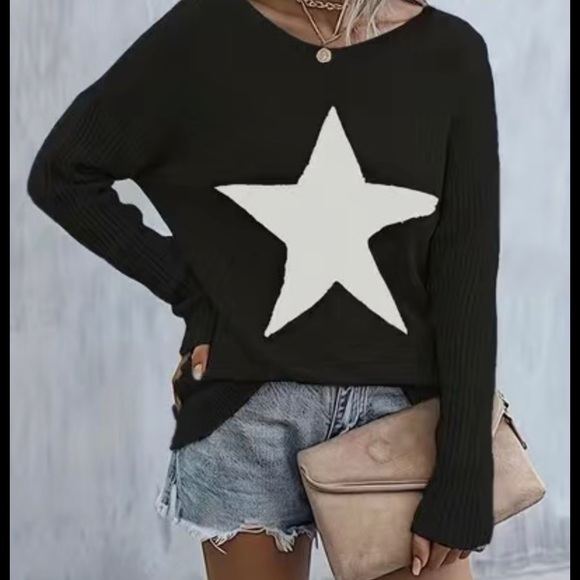 🌹🍭NWT🍭🌹TRENDY AND FUN STAR PULLOVER SWEATER🌹🍭COMES IN BLACK AND GREY🍭🌹 - Picture 4 of 14